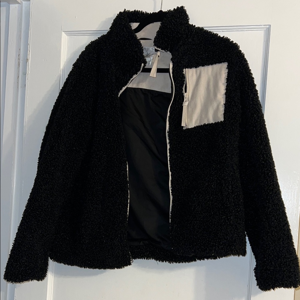Women's Black and Beige Sherpa Jacket